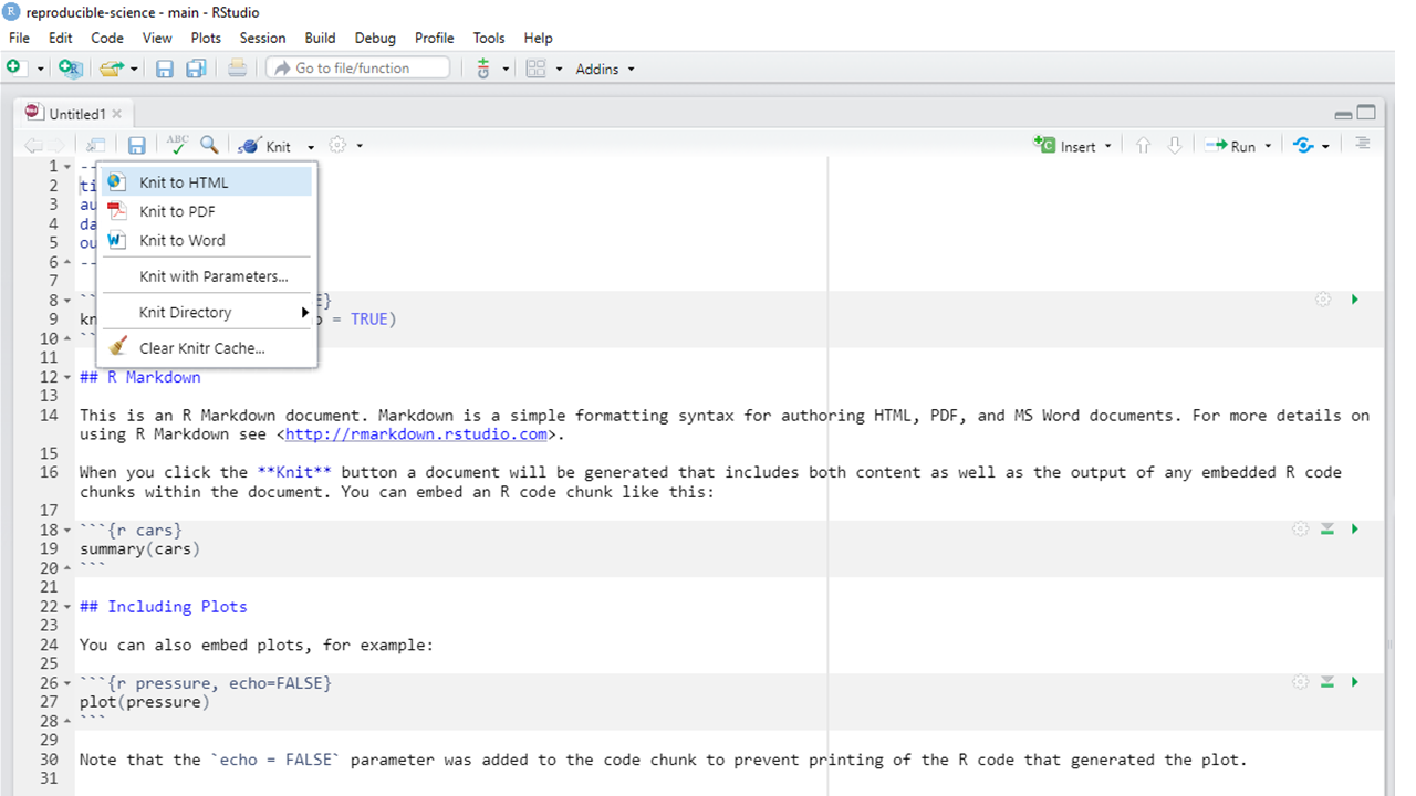 Knitting an RMarkdown file